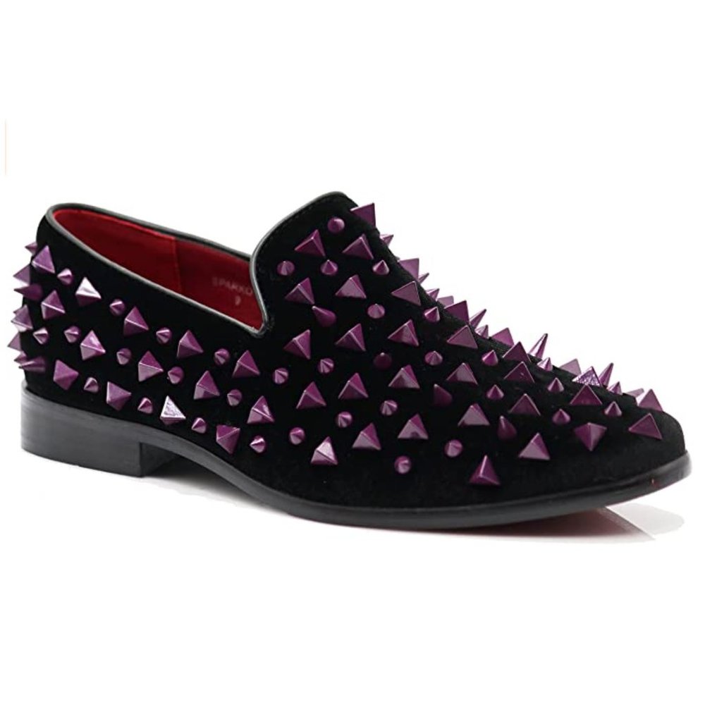 Men's Vintage Spike Dress Loafers Slip On Fashion Shoes Classic Tuxedo 09 pr blk